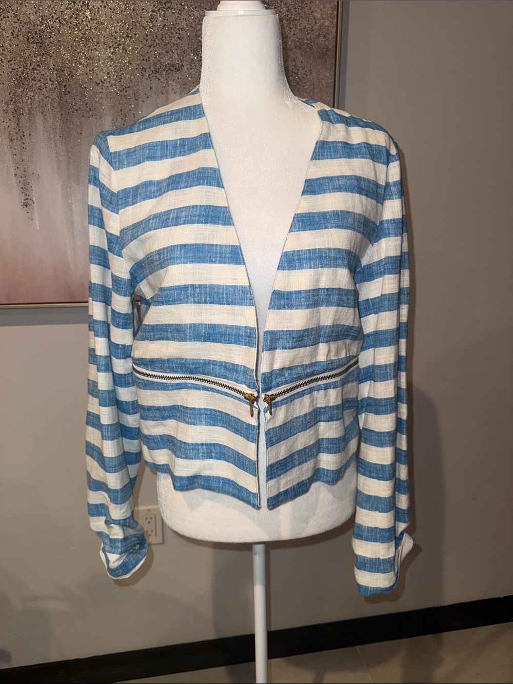 Dance & Marvel Blue and White Striped Zip jacket